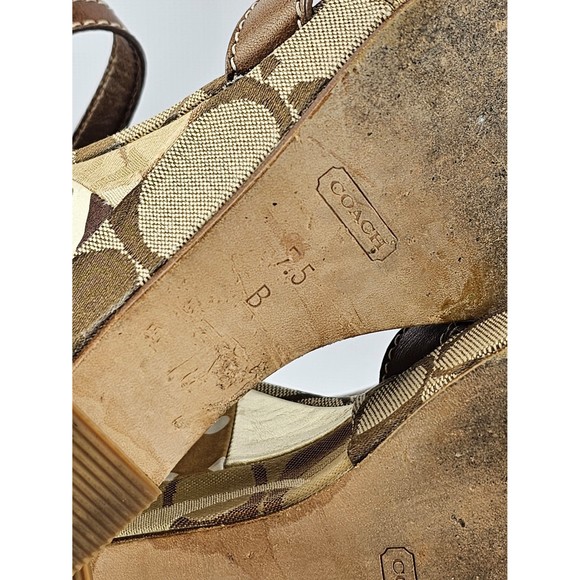 COACH Alina Brown Gold Signature Patchwork Platform Strappy Wedge Sandals 7.5 B - Picture 6 of 8